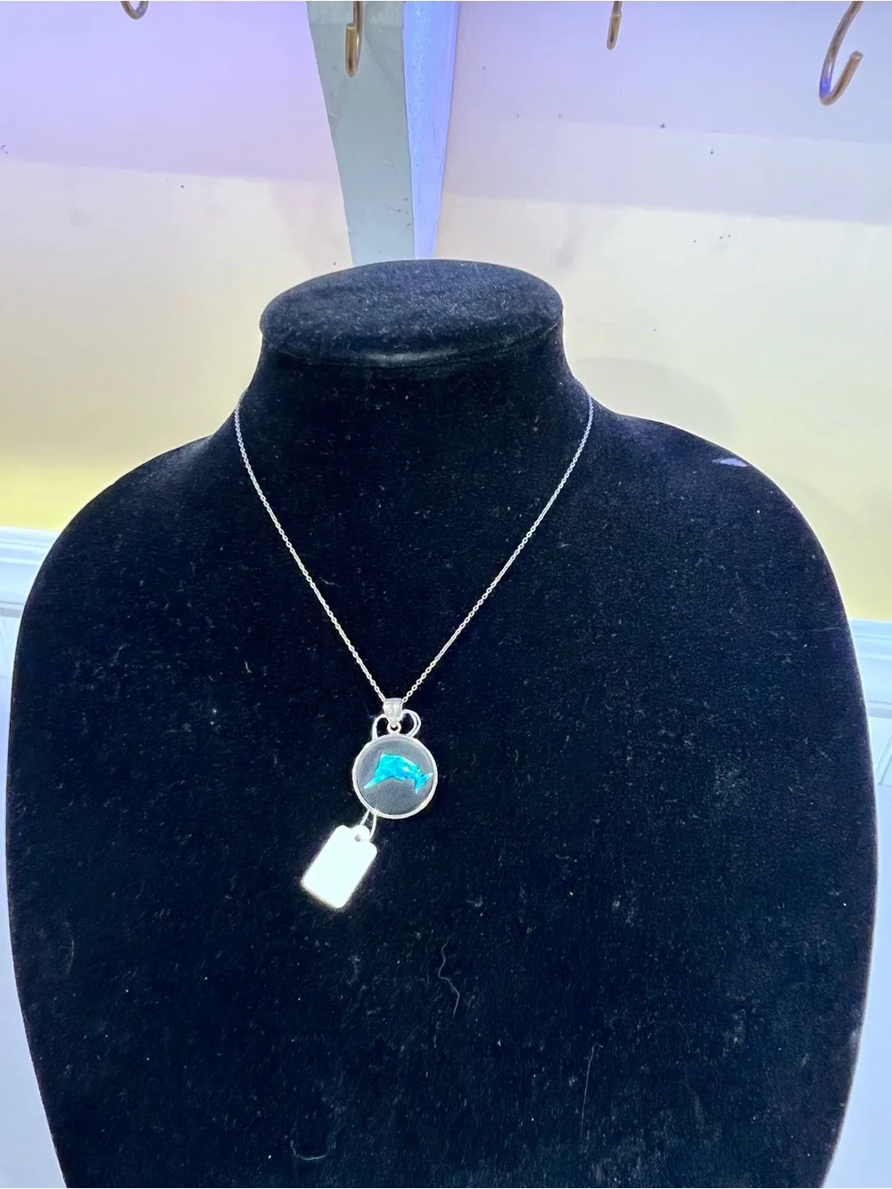 Round Dolphin Opal Pendant Necklace - Blue/Green Inlay